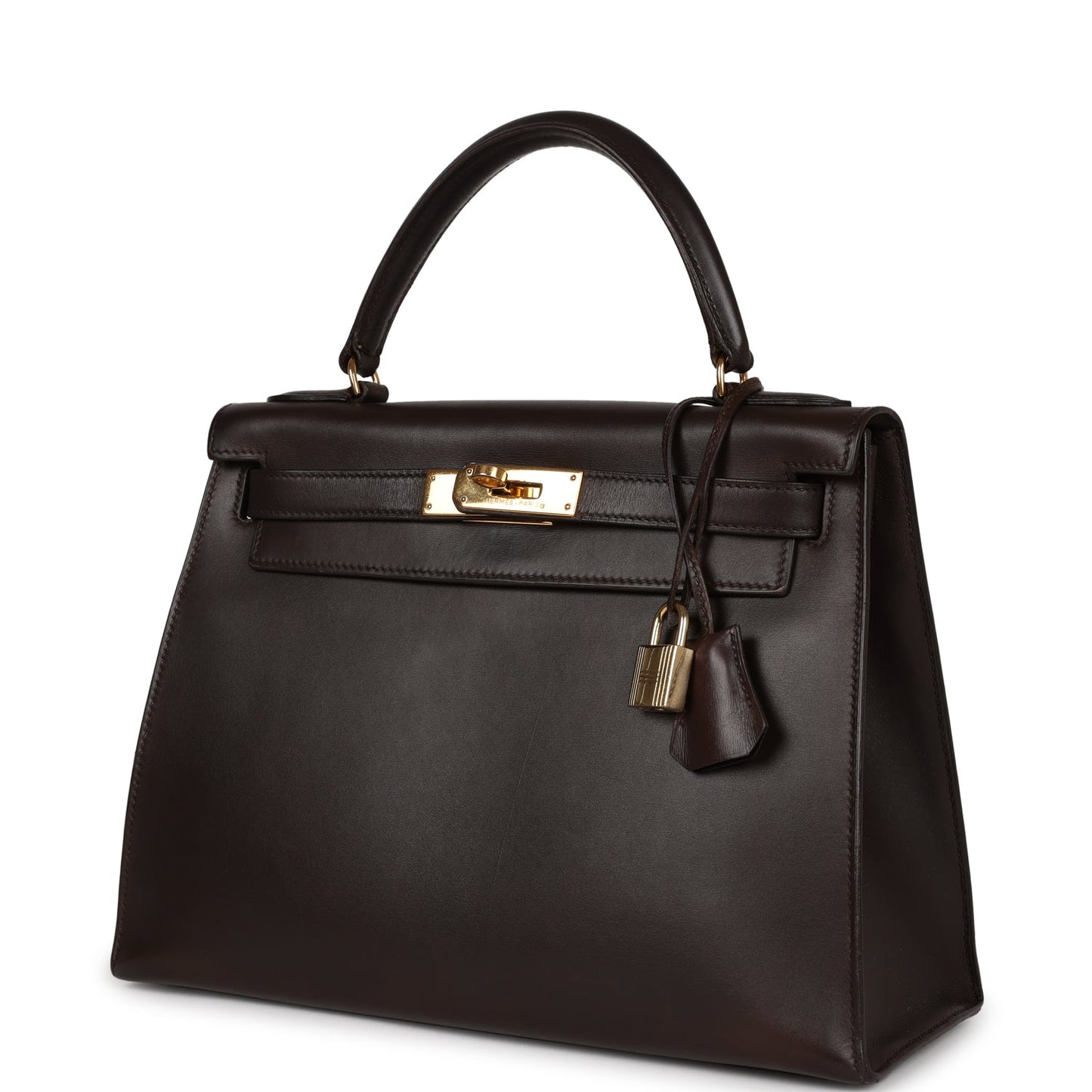 Vintage Luxury Hermes Kelly Sellier 28 Chocolate Box Gold Hardware