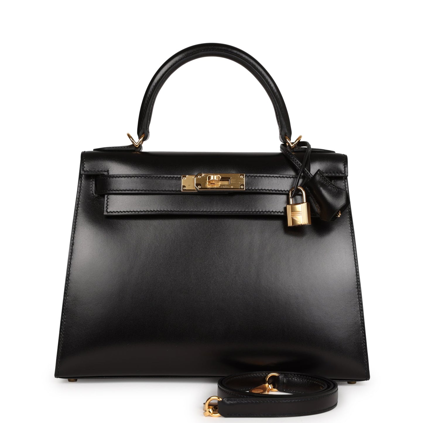 Luxury Hermes Kelly Sellier 28 Black Box Gold Hardware