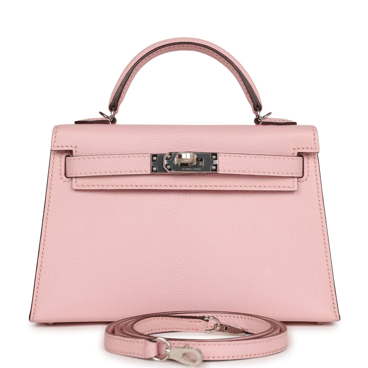 Luxury Hermes Kelly Sellier 20 Rose Sakura Chevre Palladium Hardware