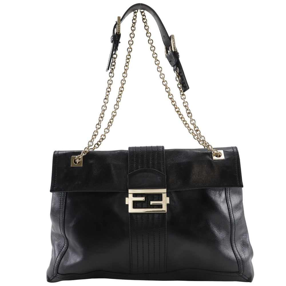 FENDI Tote Bag leather black 2WAYShoulder Chain tote Women