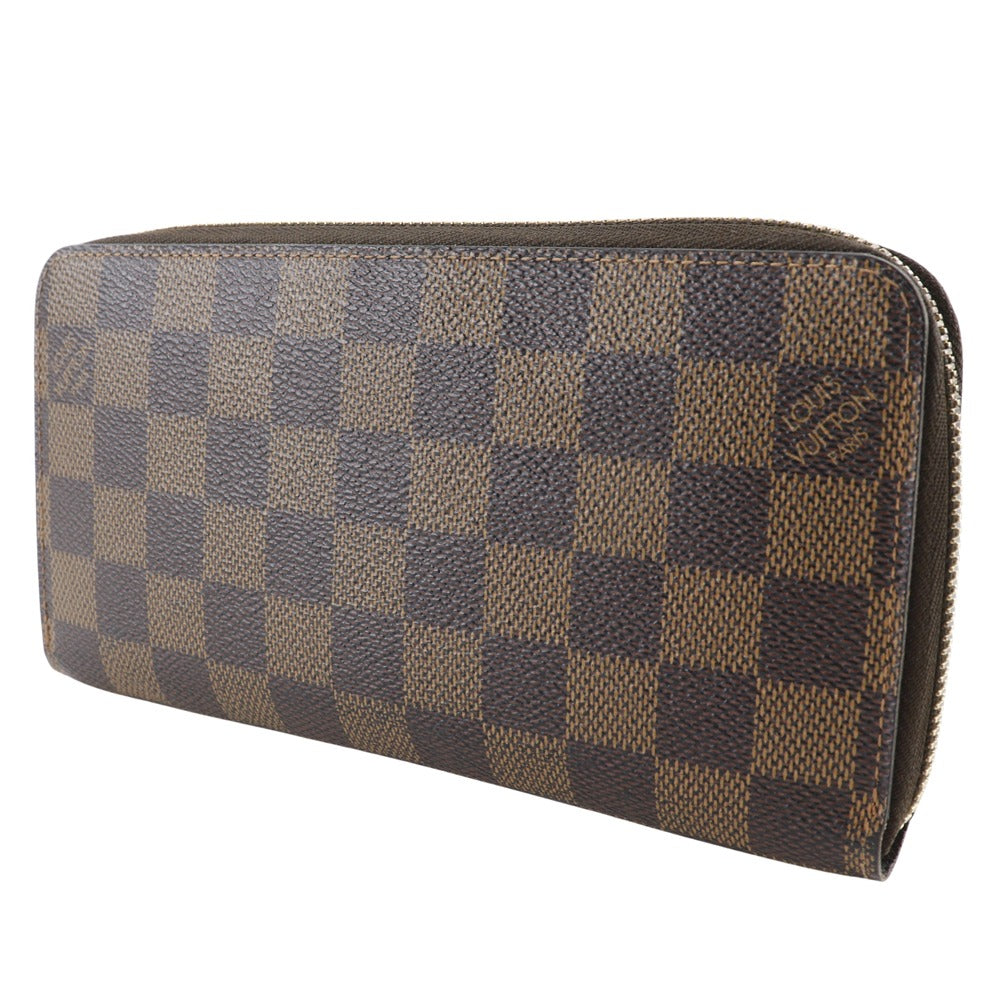 LOUIS VUITTON Long Wallet Purse N60015 Damier canvas Brown Zippy wallet mens(Unisex)