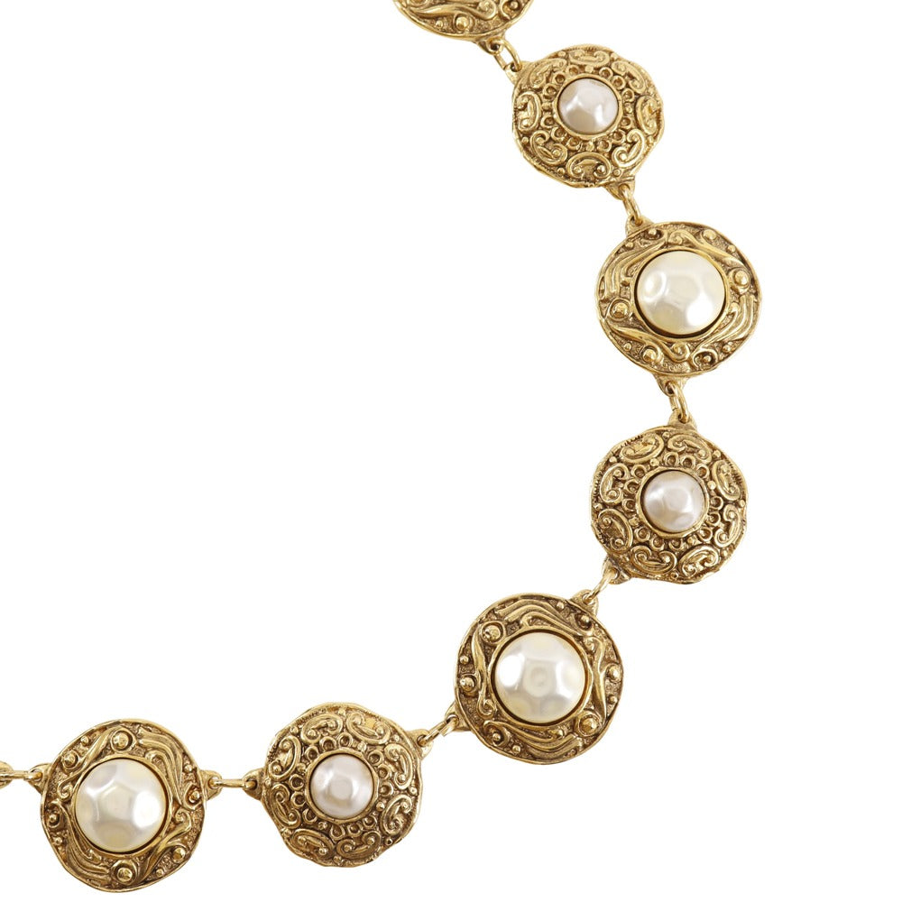 CHANEL Necklace Plated Gold, Faux Pearl gold vintage Women
