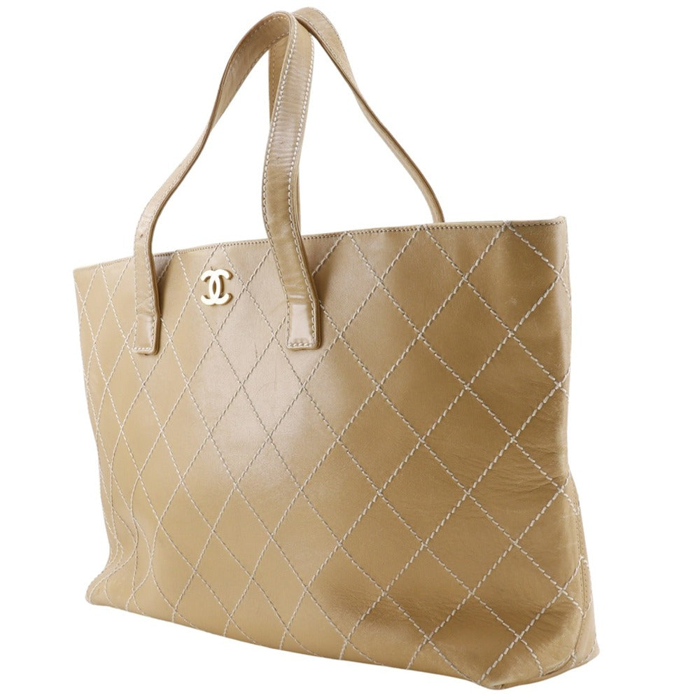 CHANEL Tote Bag Calfskin beige Wild stitch