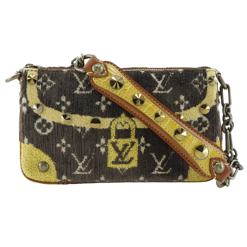LOUIS VUITTON Shoulder Bag Velvet, Leather Brown Accessory pouch Studs Trompe l'oeil Pochette Accessory Women