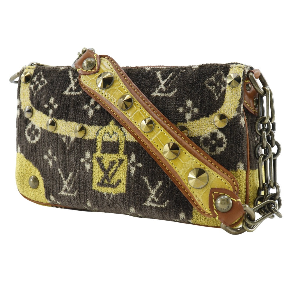 LOUIS VUITTON Shoulder Bag Velvet, Leather Brown Accessory pouch Studs Trompe l'oeil Pochette Accessory Women