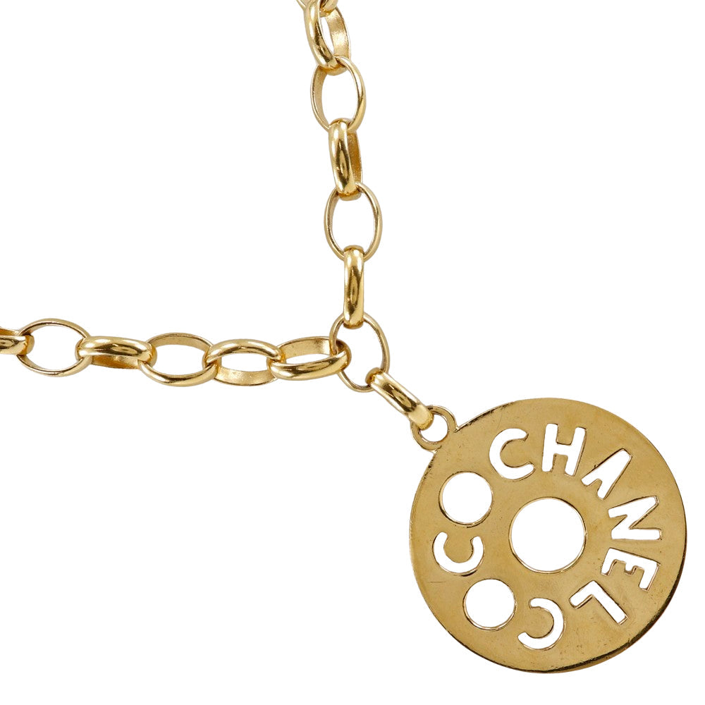 CHANEL Necklace Plated Gold gold vintage Round logo Women