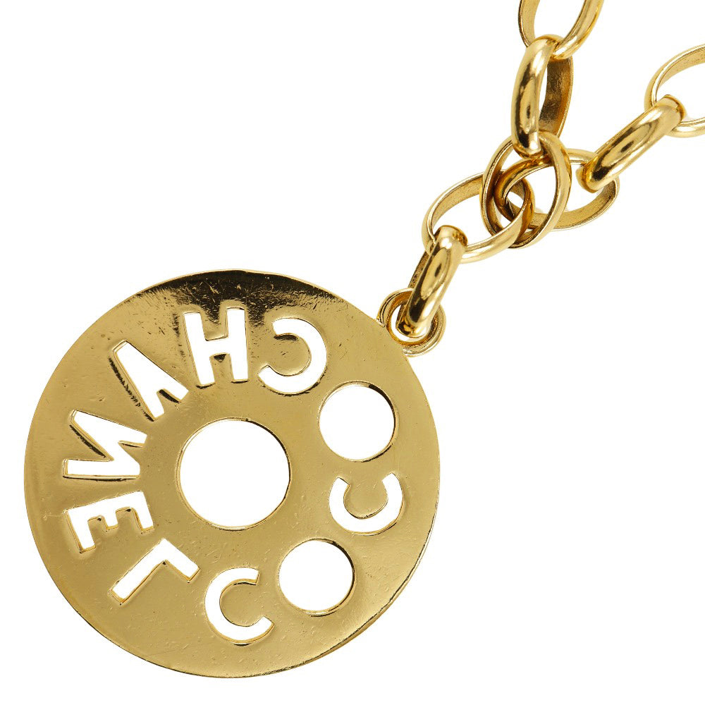 CHANEL Necklace Plated Gold gold vintage Round logo Women