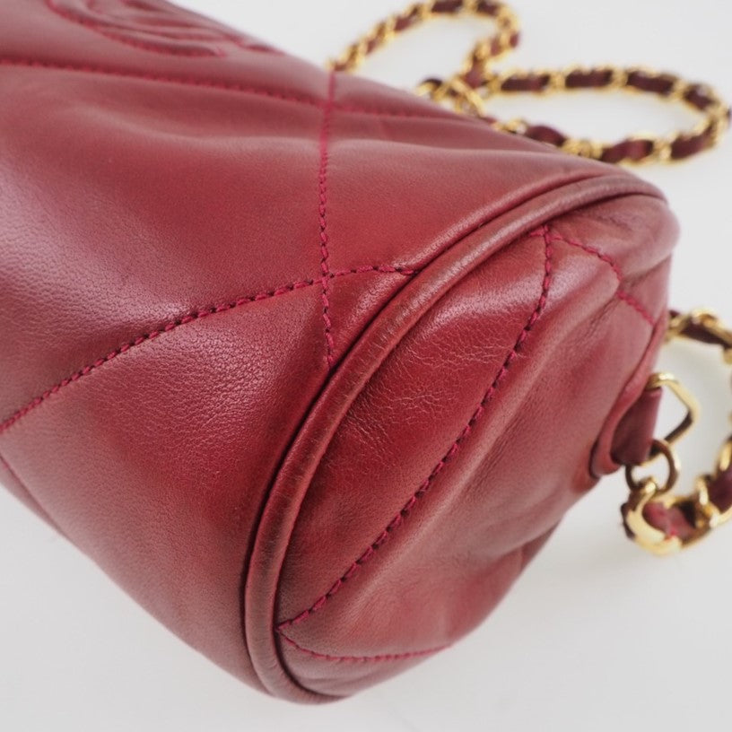 CHANEL Shoulder Bag lambskin Red Matrasse Fringe ChainShoulder Women