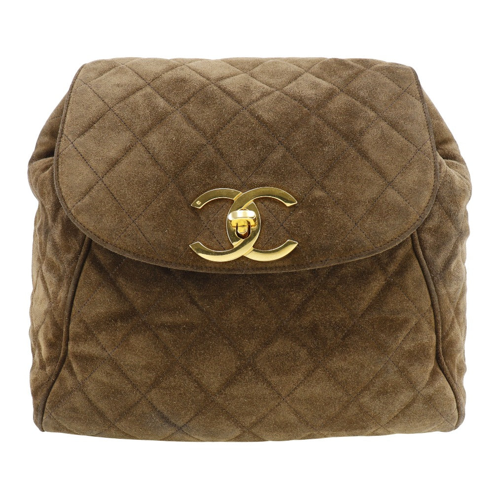 CHANEL Backpack Suede, Plated Gold Brown COCO Mark Matrasse Women  d
