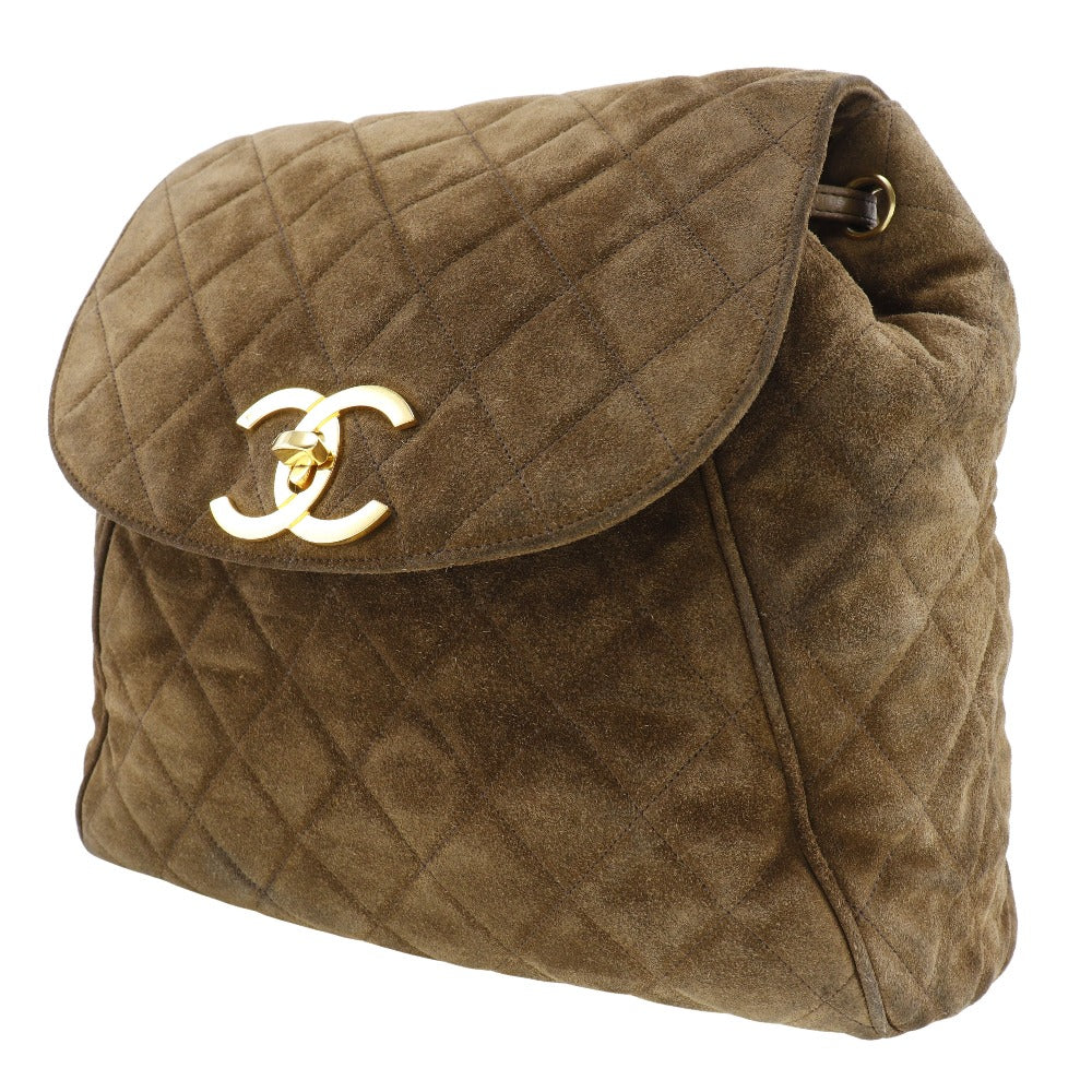 CHANEL Backpack Suede, Plated Gold Brown COCO Mark Matrasse Women  d