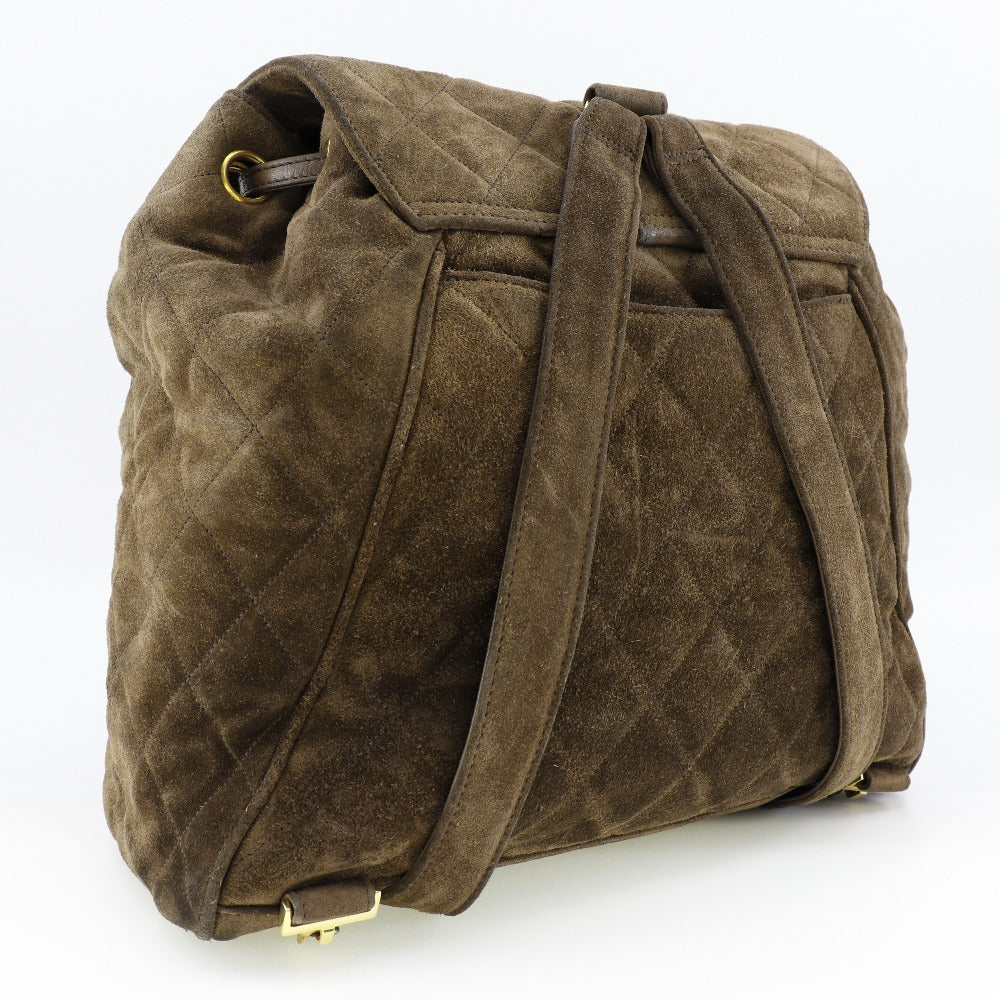 CHANEL Backpack Suede, Plated Gold Brown COCO Mark Matrasse Women  d