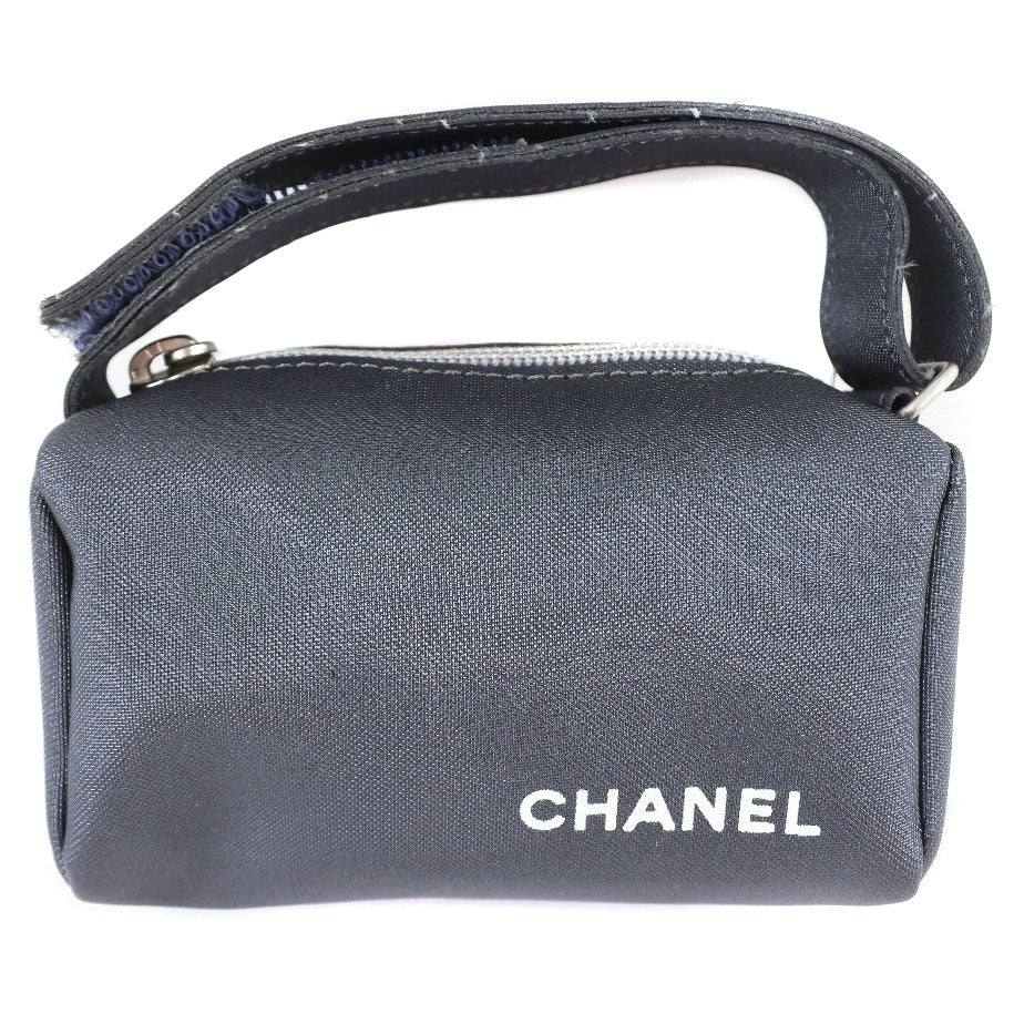 CHANEL Pouch Nylon gray logo vintage Women