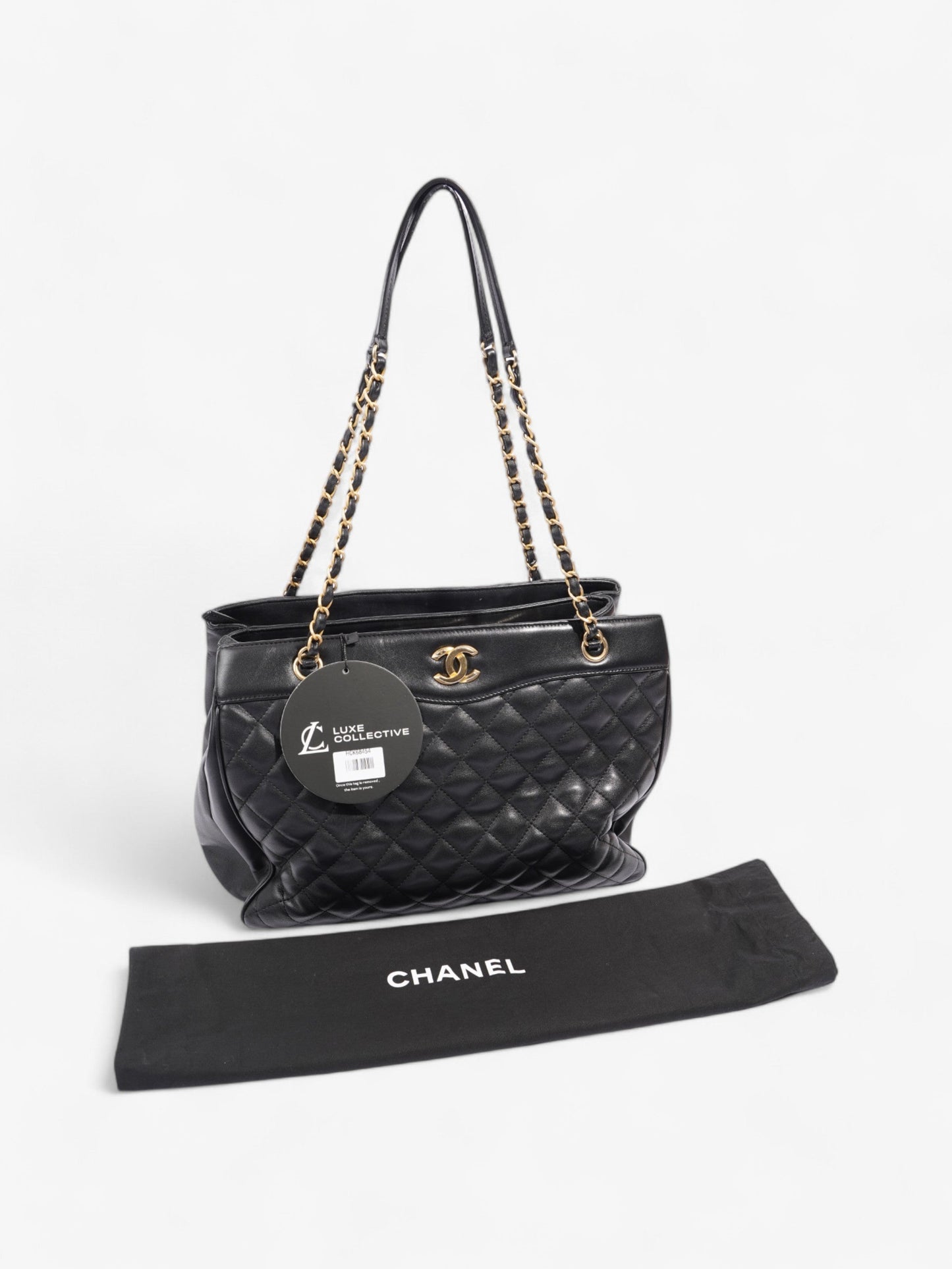 Chanel Shopping Bag Black Lambskin Leather Large