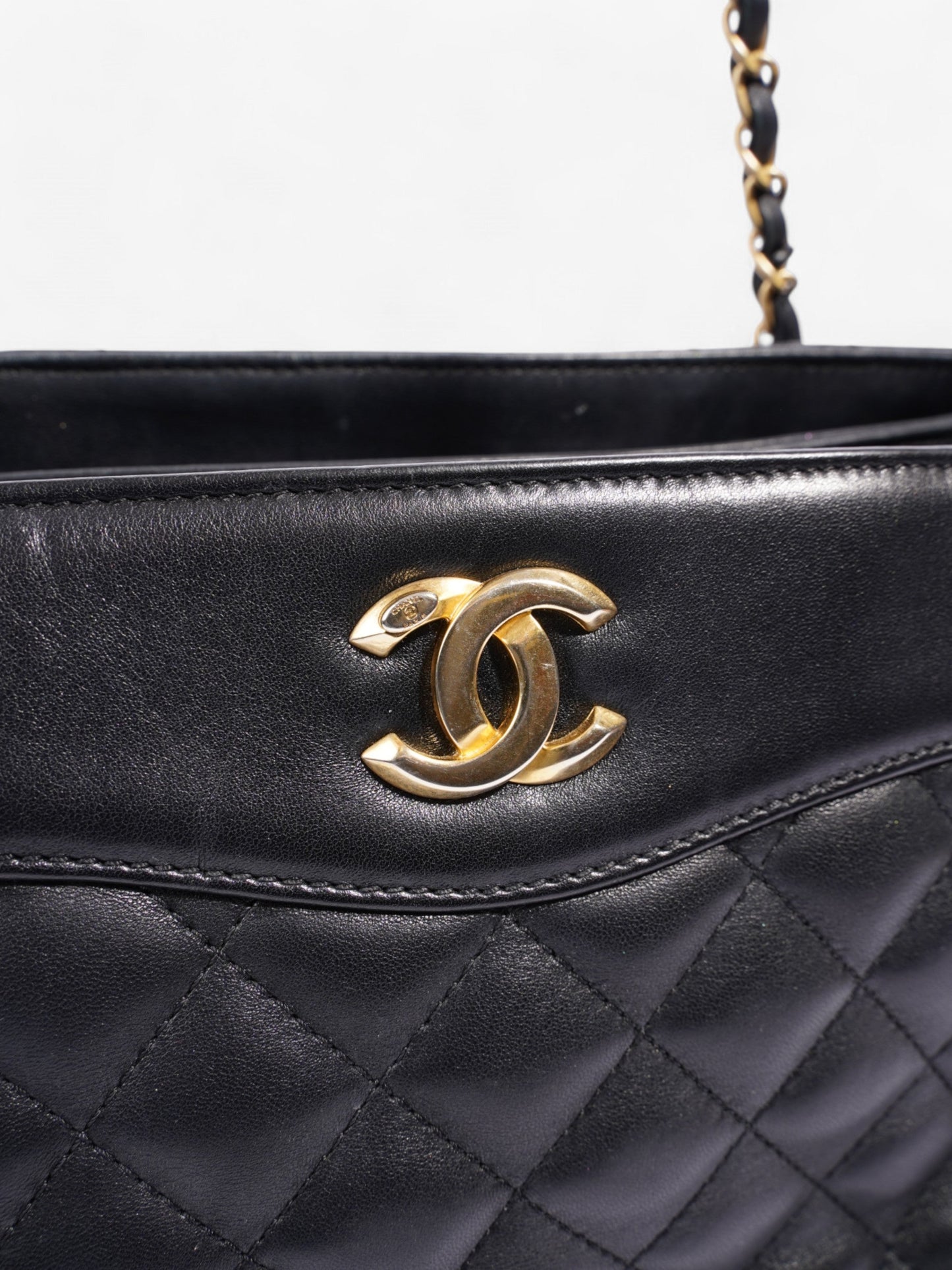 Chanel Shopping Bag Black Lambskin Leather Large
