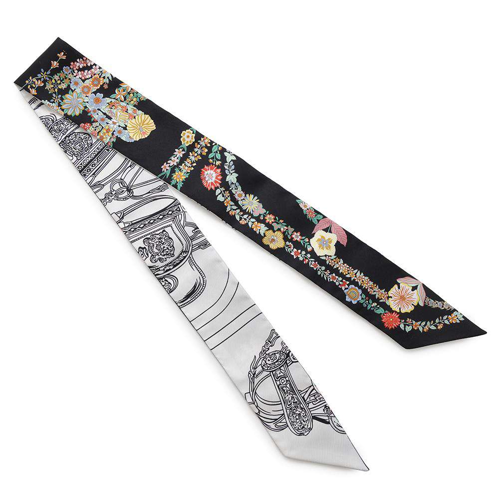 HERMES Twilly Bride de Gala en Fleur & Eyeliner Black/Multicolor Silk100%