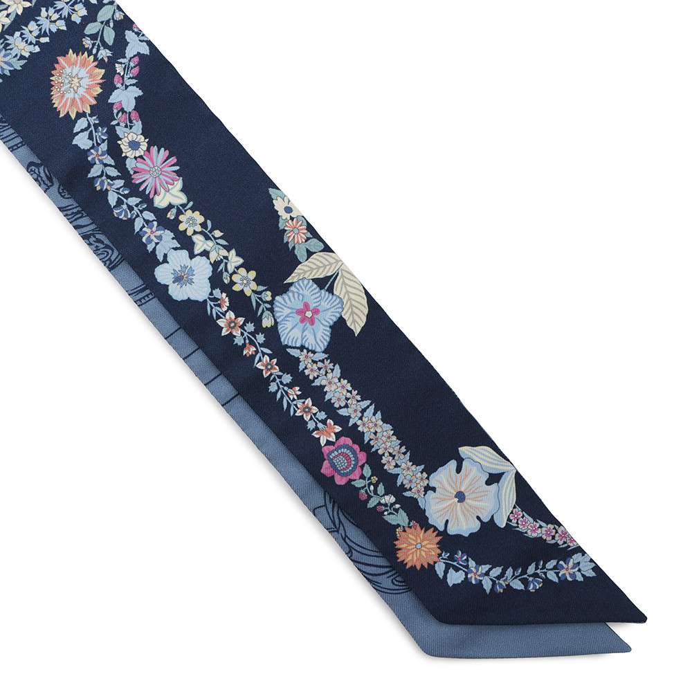 HERMES Twilly Brides de Gala en Fleurs Eyeliner Marine/Rose/Blue Jean Silk100%