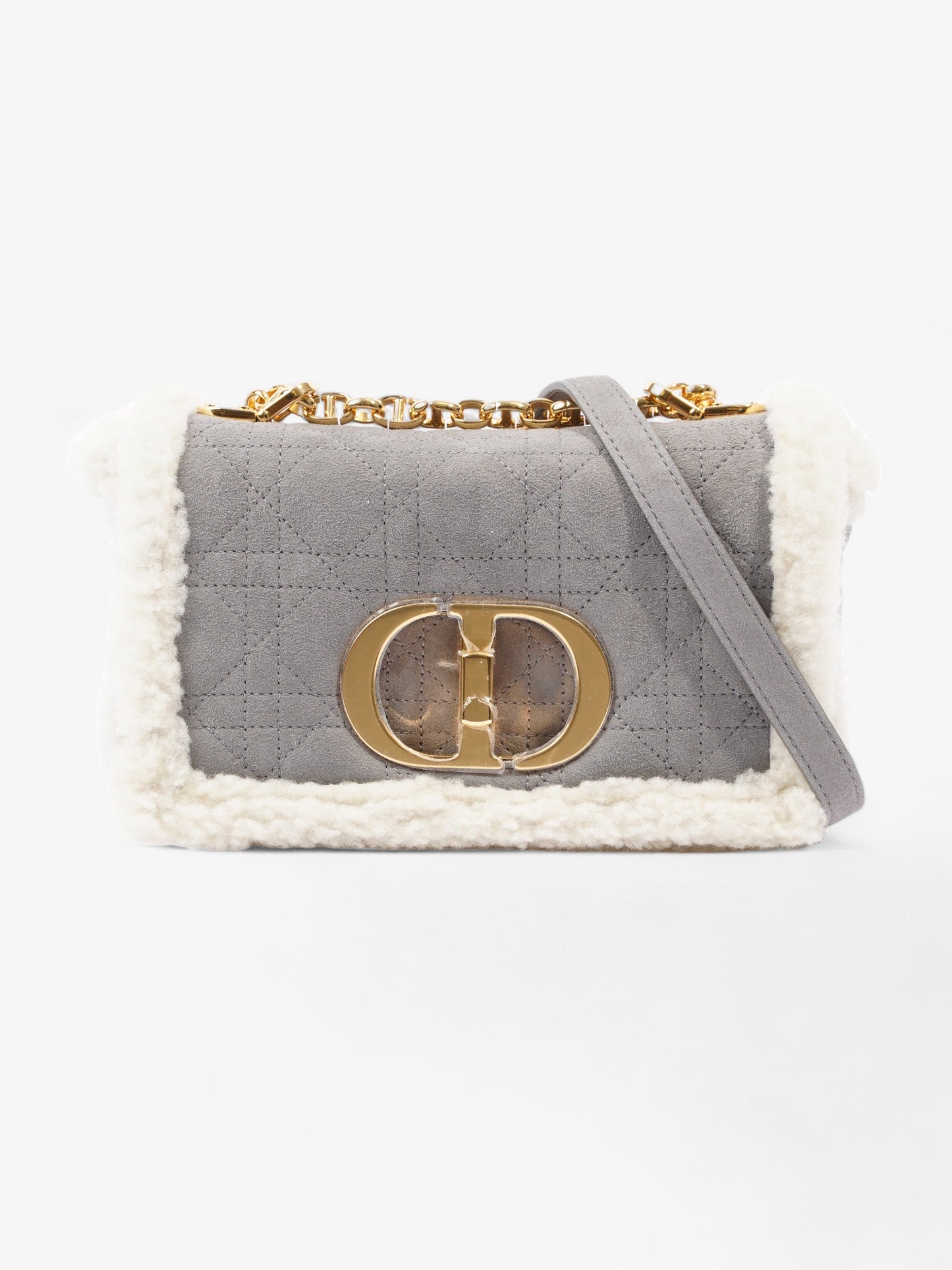 Christian Dior Small Caro Grey / Cream Shearling