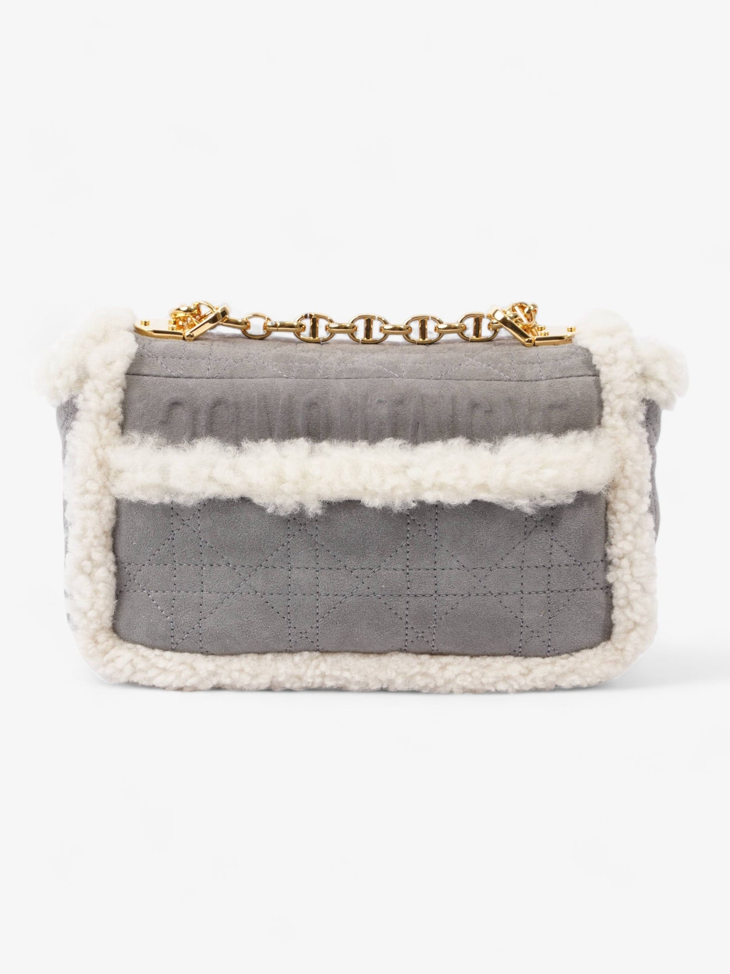 Christian Dior Small Caro Grey / Cream Shearling