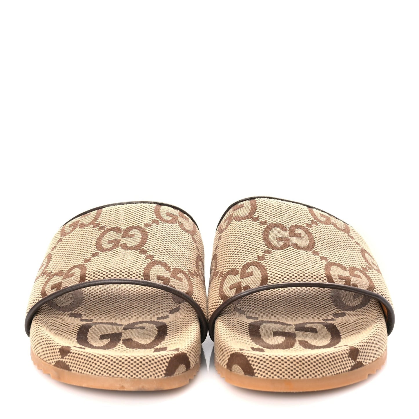 Gucci Monogram Jumbo GG Mens Slide Sandals 40 Camel Ebony