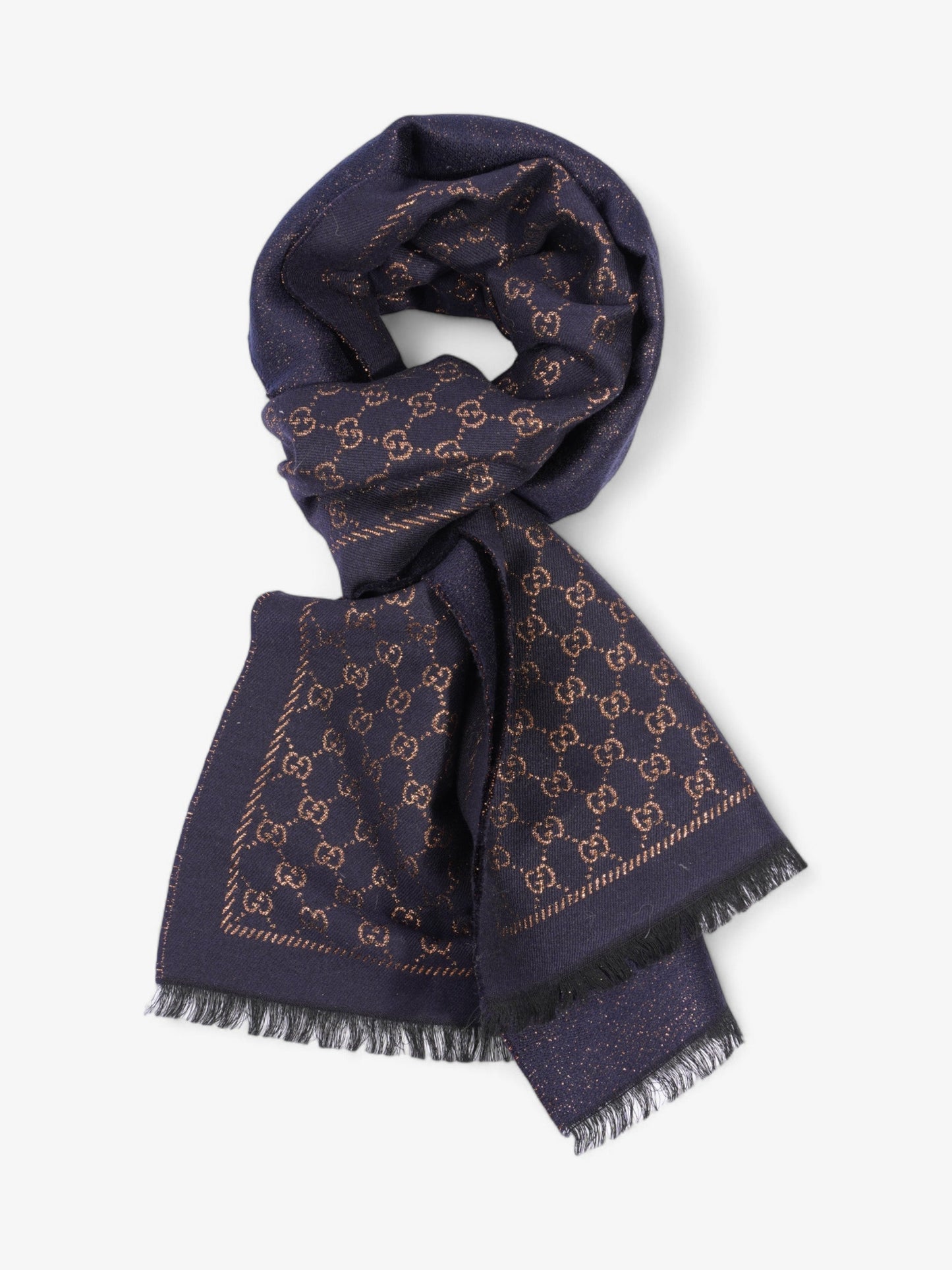 Gucci GG Scarf Navy / Bronze Wool