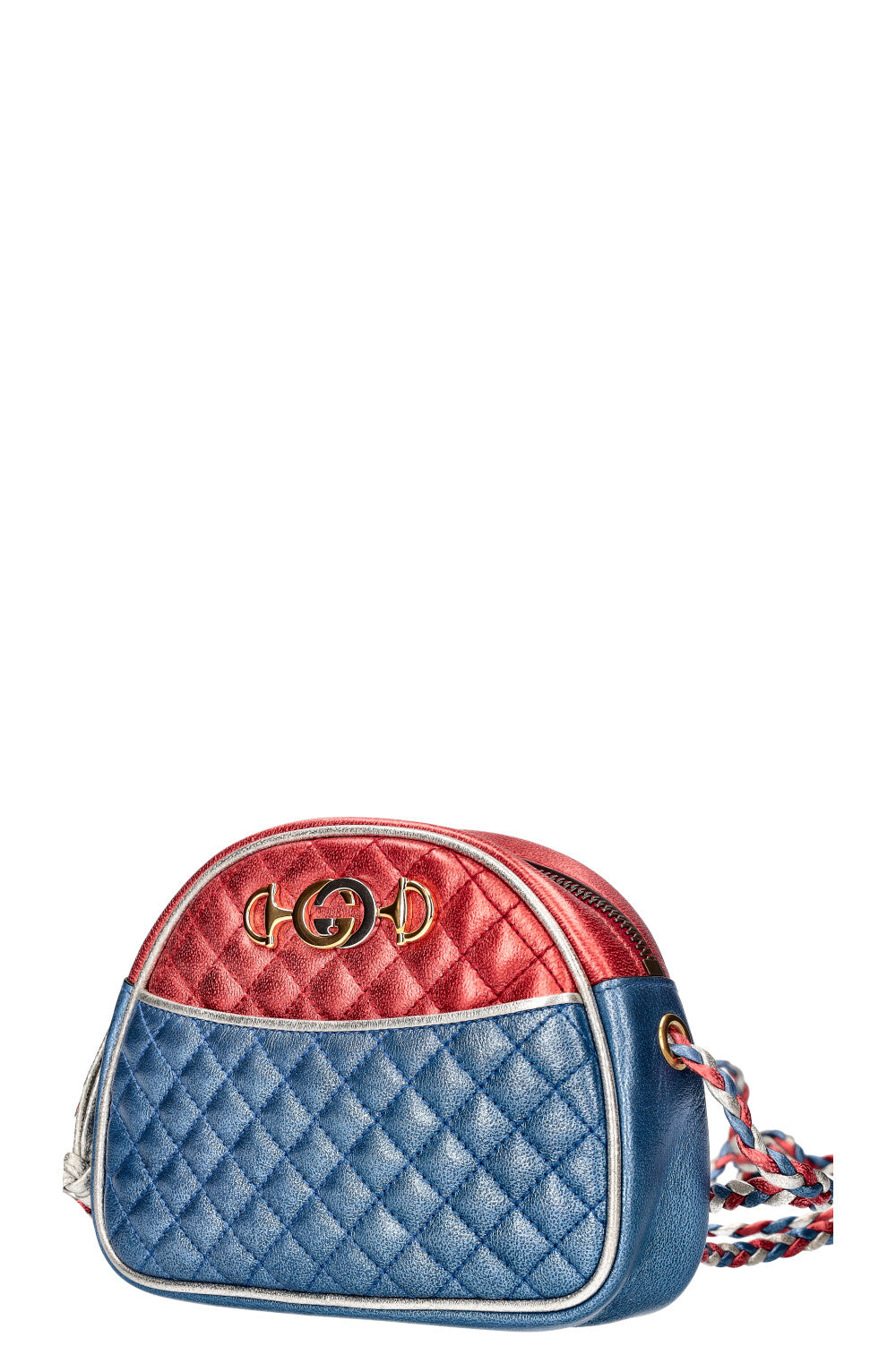 GUCCI Small Trapuntata Shoulder Bag Metallic Blue & Red