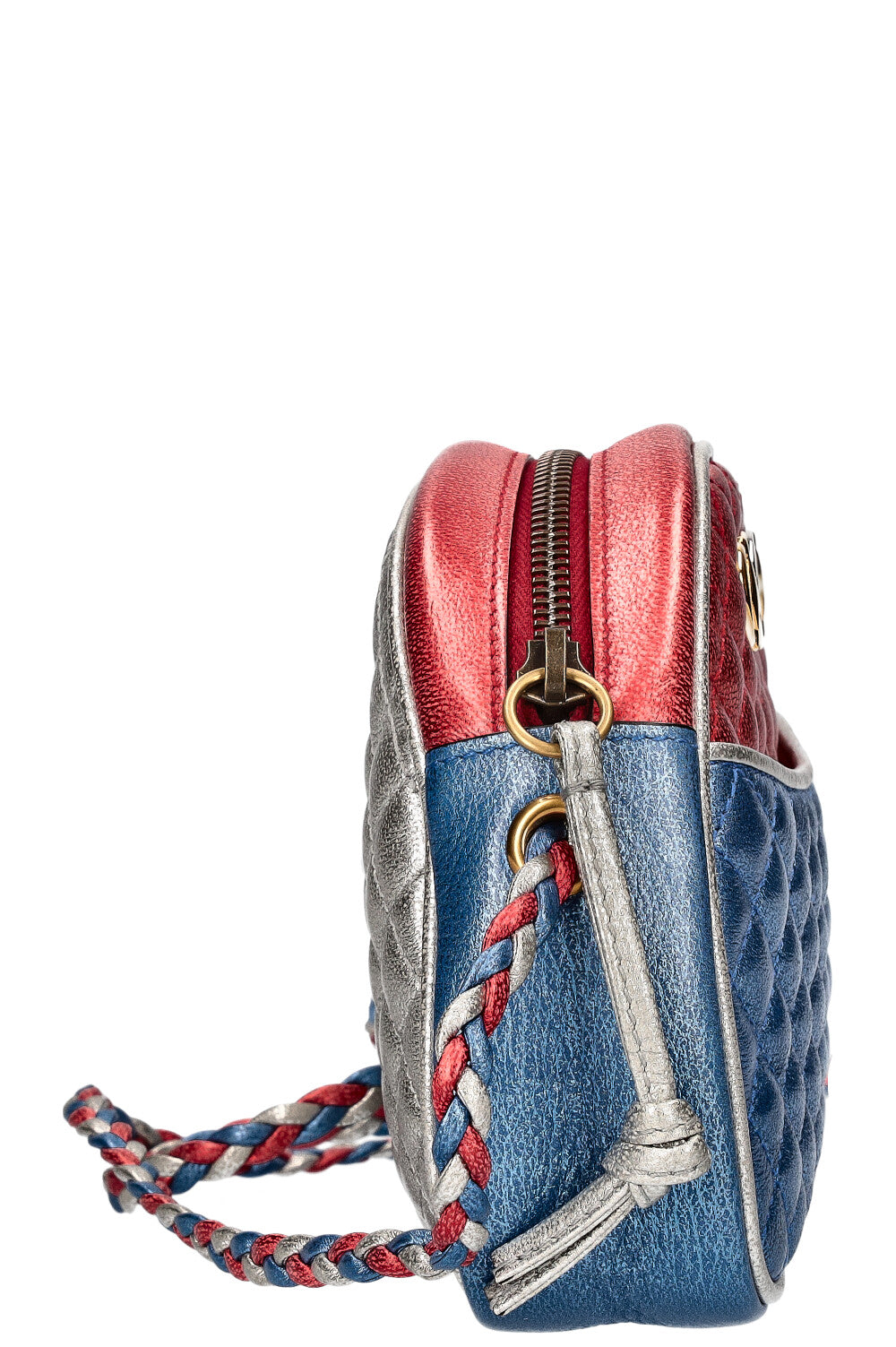 GUCCI Small Trapuntata Shoulder Bag Metallic Blue & Red