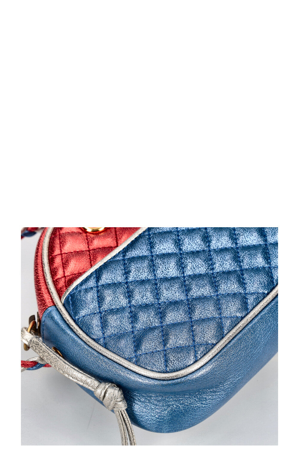 GUCCI Small Trapuntata Shoulder Bag Metallic Blue & Red