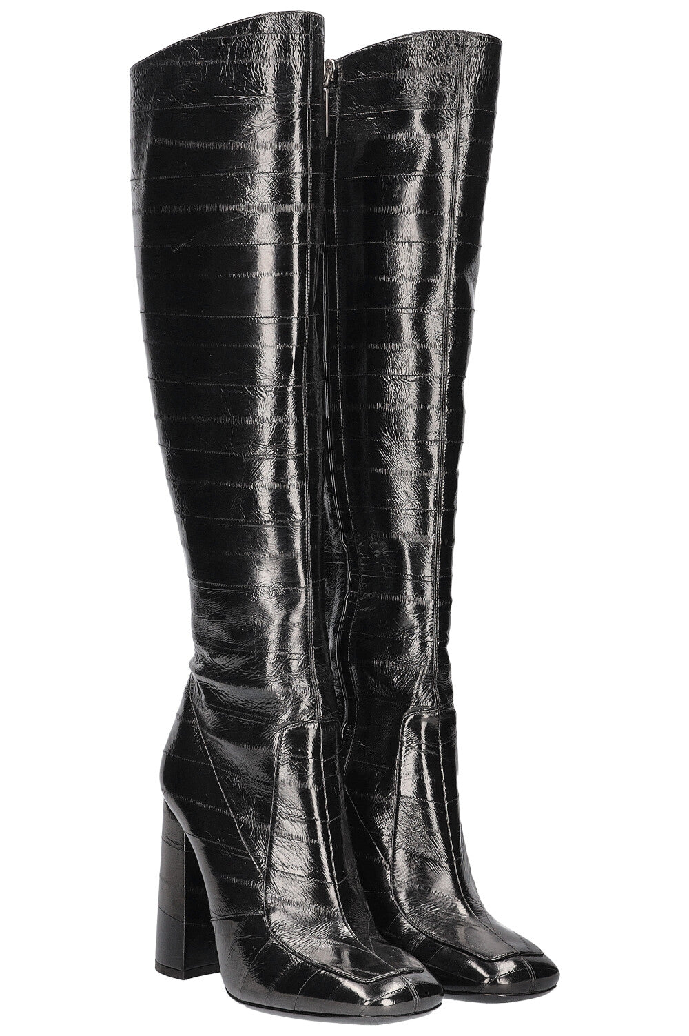 SAINT LAURENT Knee High Boots Eel Skin Black