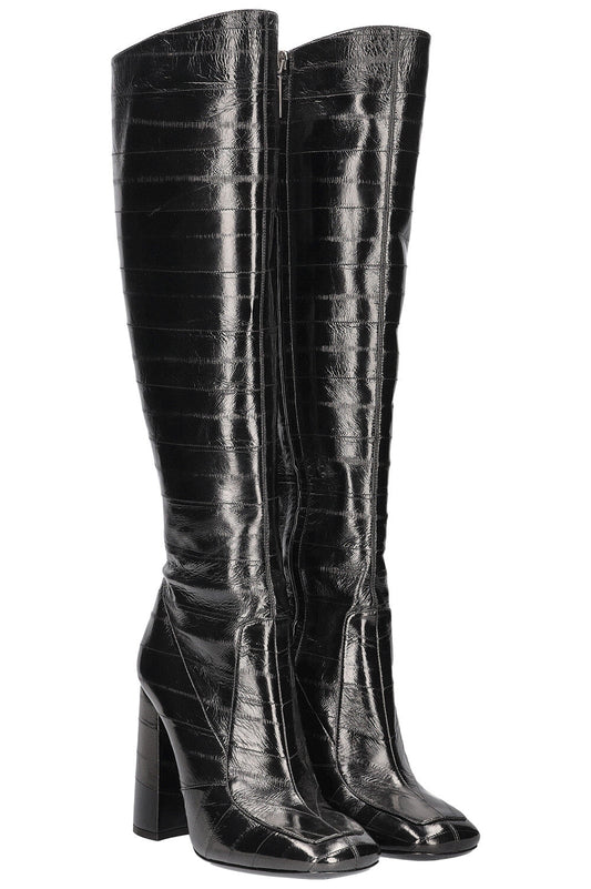 SAINT LAURENT Knee High Boots Eel Skin Black