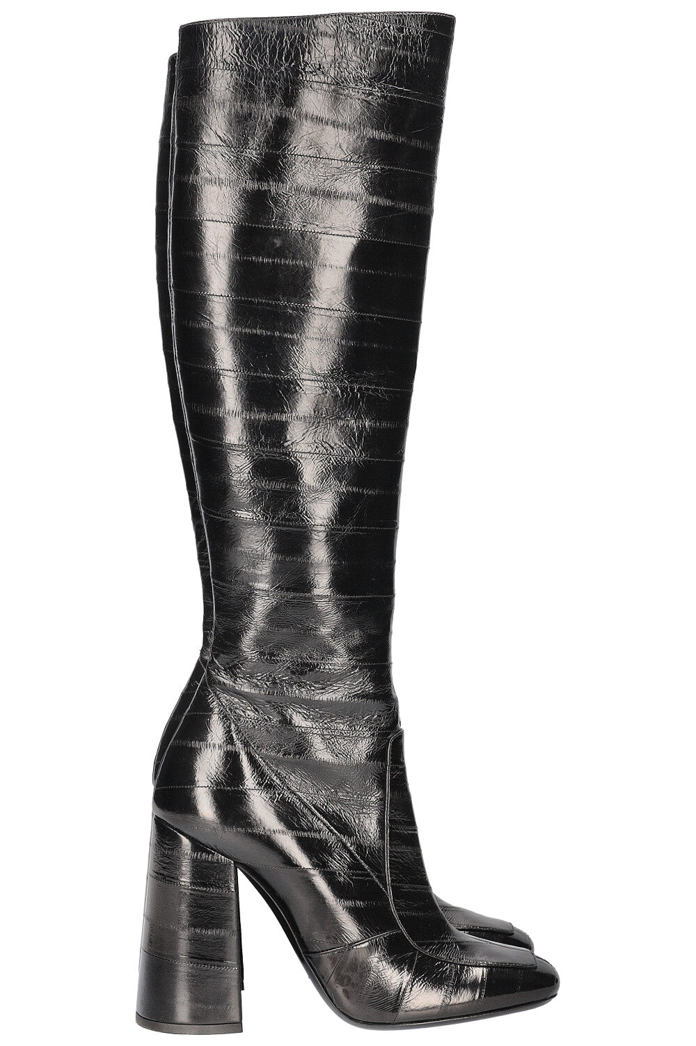 SAINT LAURENT Knee High Boots Eel Skin Black