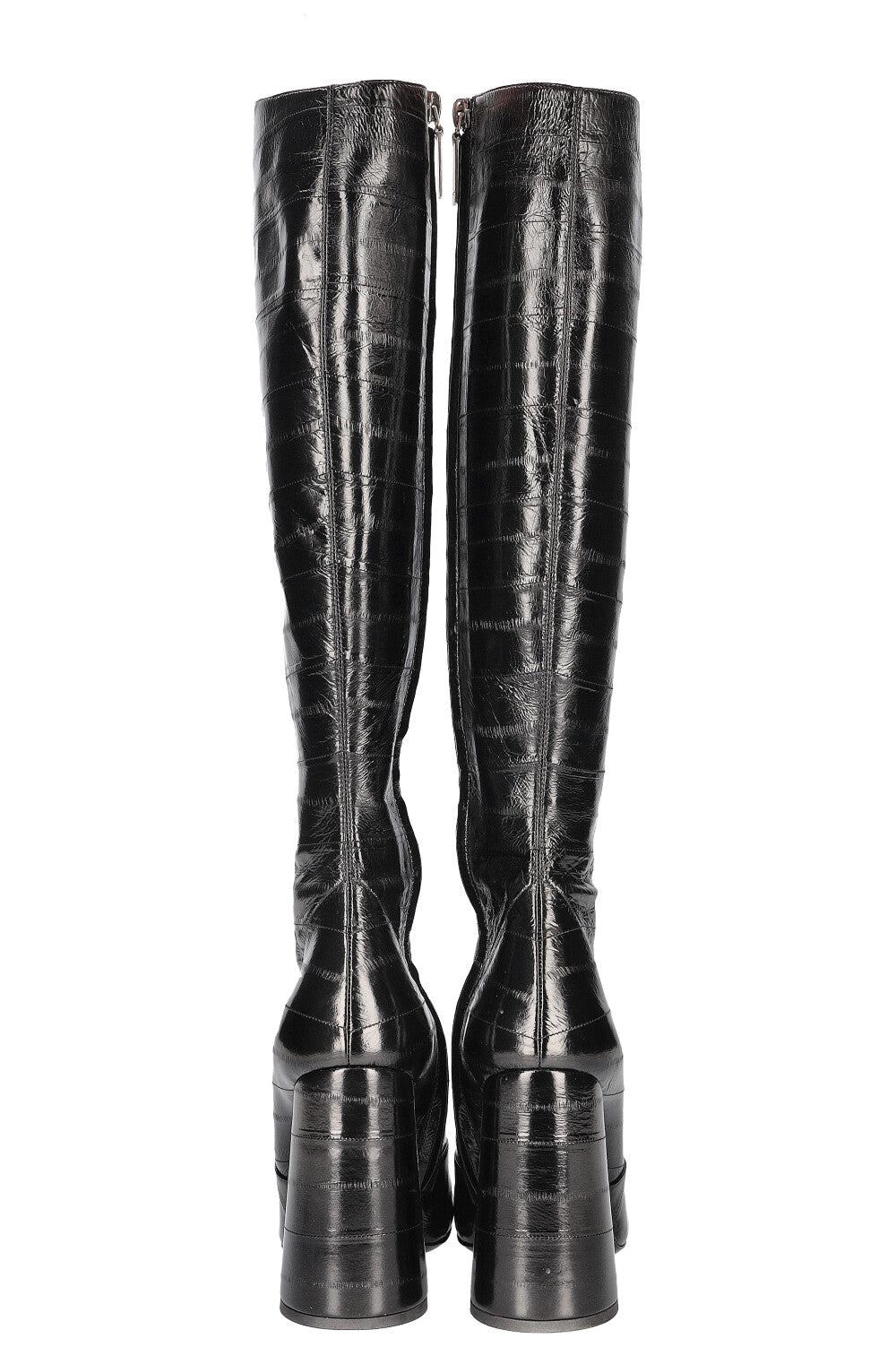 SAINT LAURENT Knee High Boots Eel Skin Black