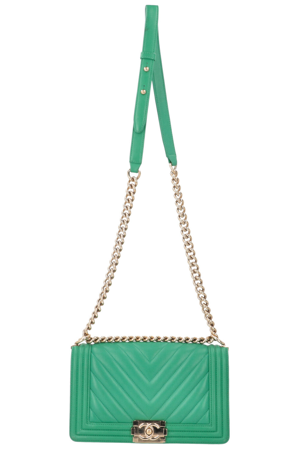CHANEL Boy Bag Medium Chevron Green
