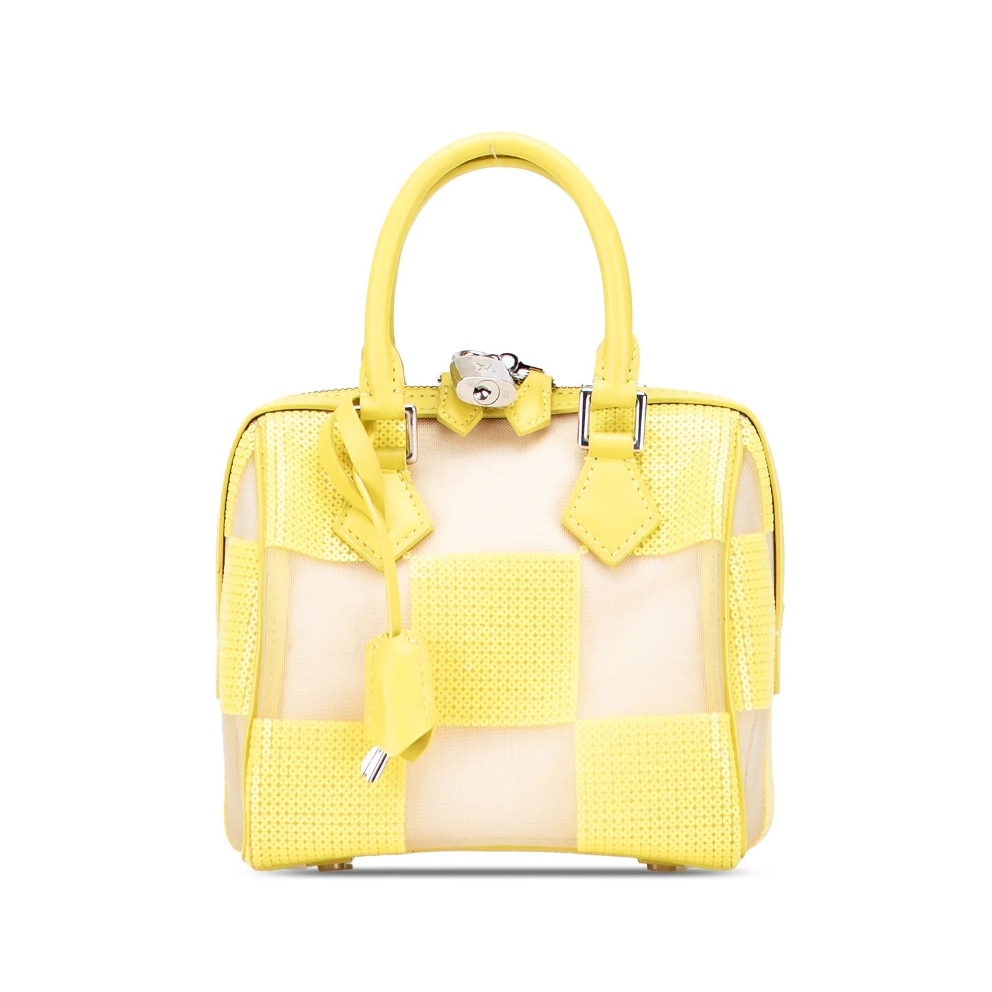 Yellow Louis Vuitton Damier Optic Mesh Sequins Cube Speedy Handbag