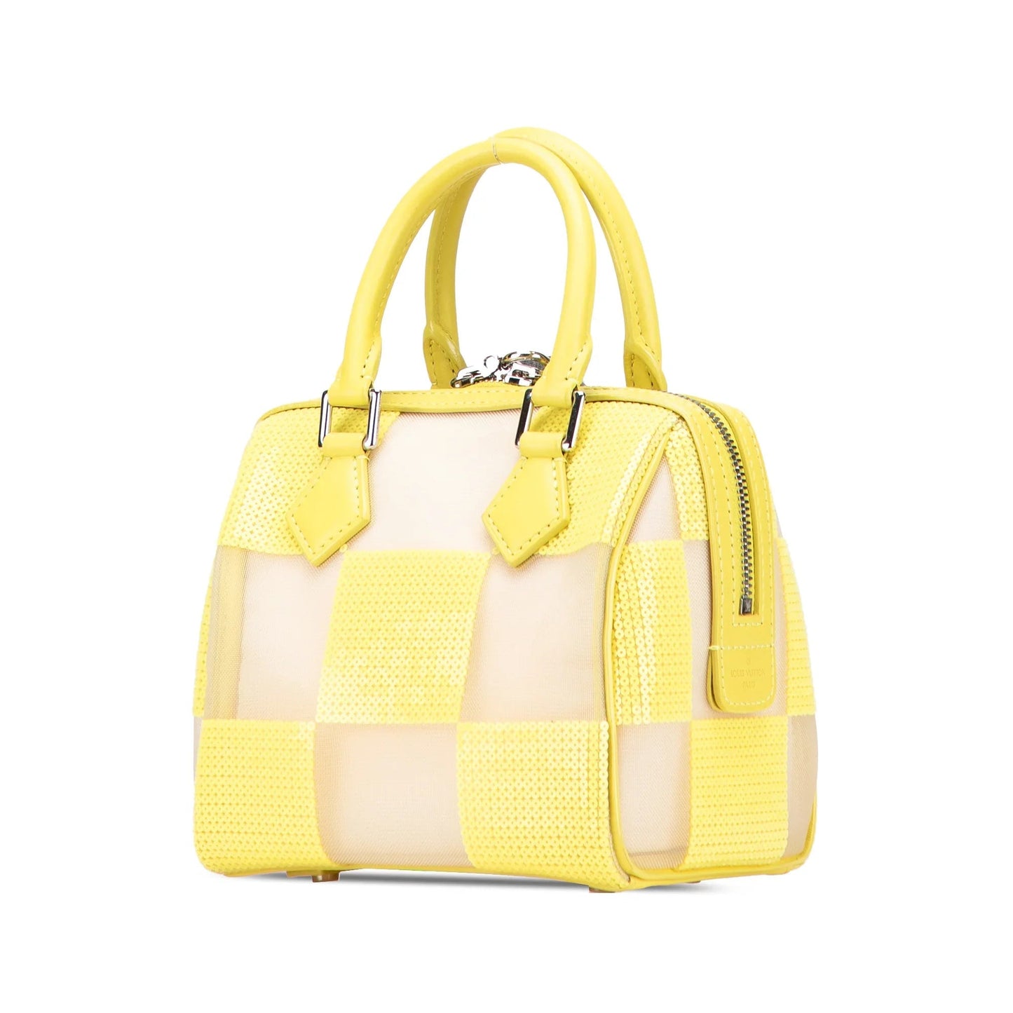 Yellow Louis Vuitton Damier Optic Mesh Sequins Cube Speedy Handbag