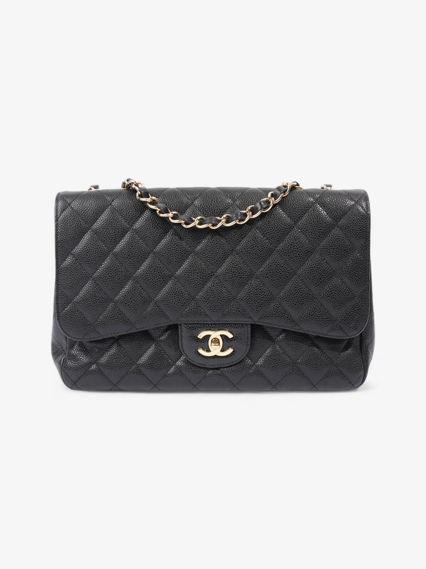 Chanel Classic Single Flap Black Caviar Leather Jumbo