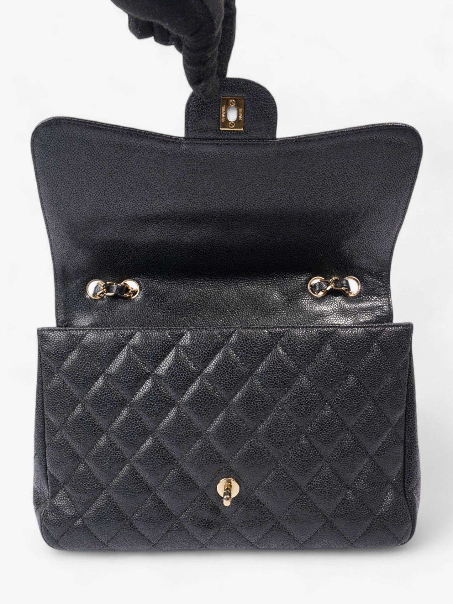 Chanel Classic Single Flap Black Caviar Leather Jumbo