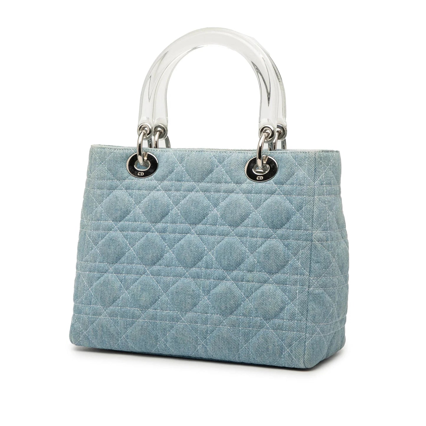 Blue Dior Medium Denim Cannage Acrylic Handles Lady Dior Satchel