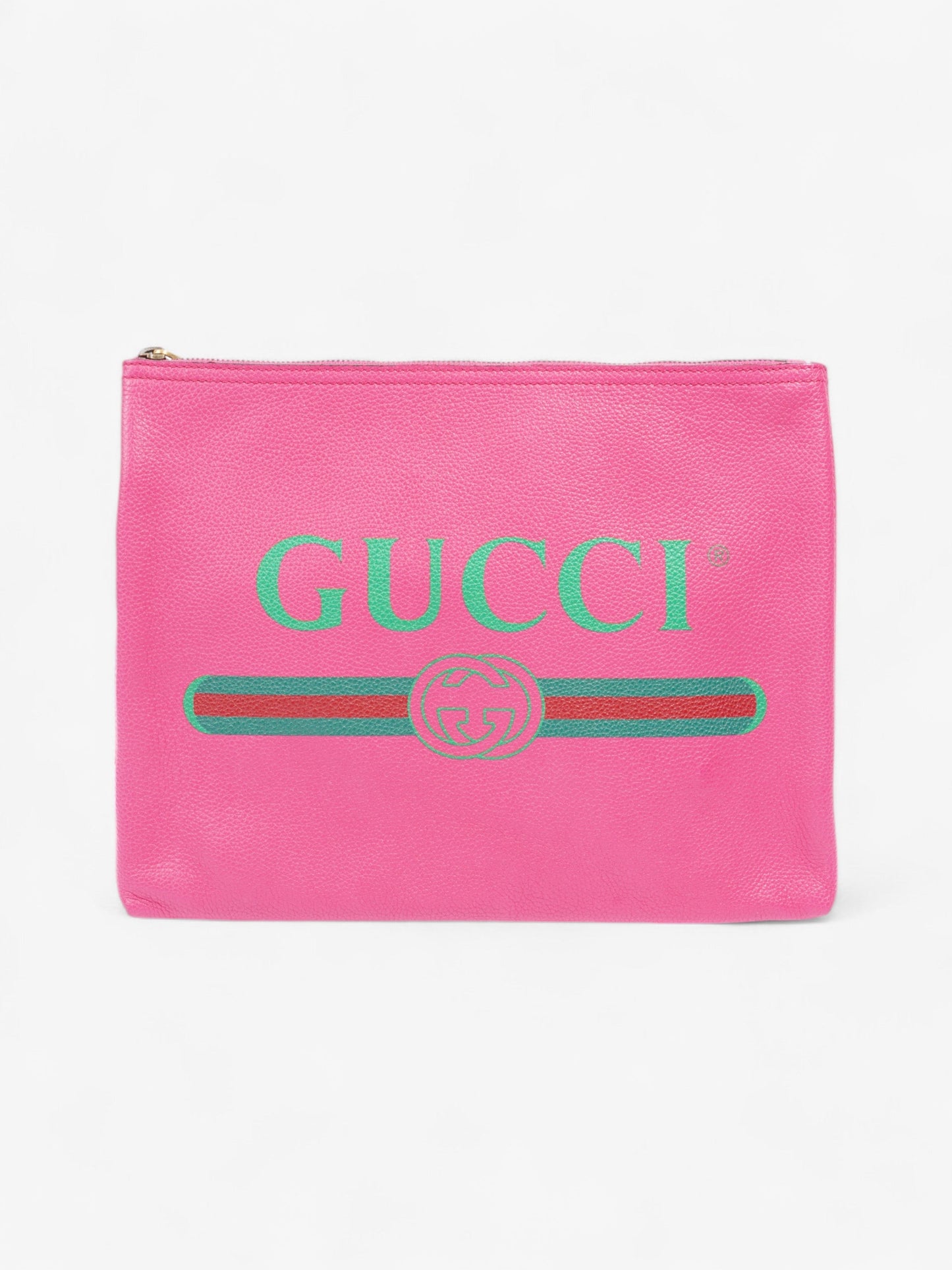 Gucci   Logo Clutch Neon Pink / Green / Red Grained Leather