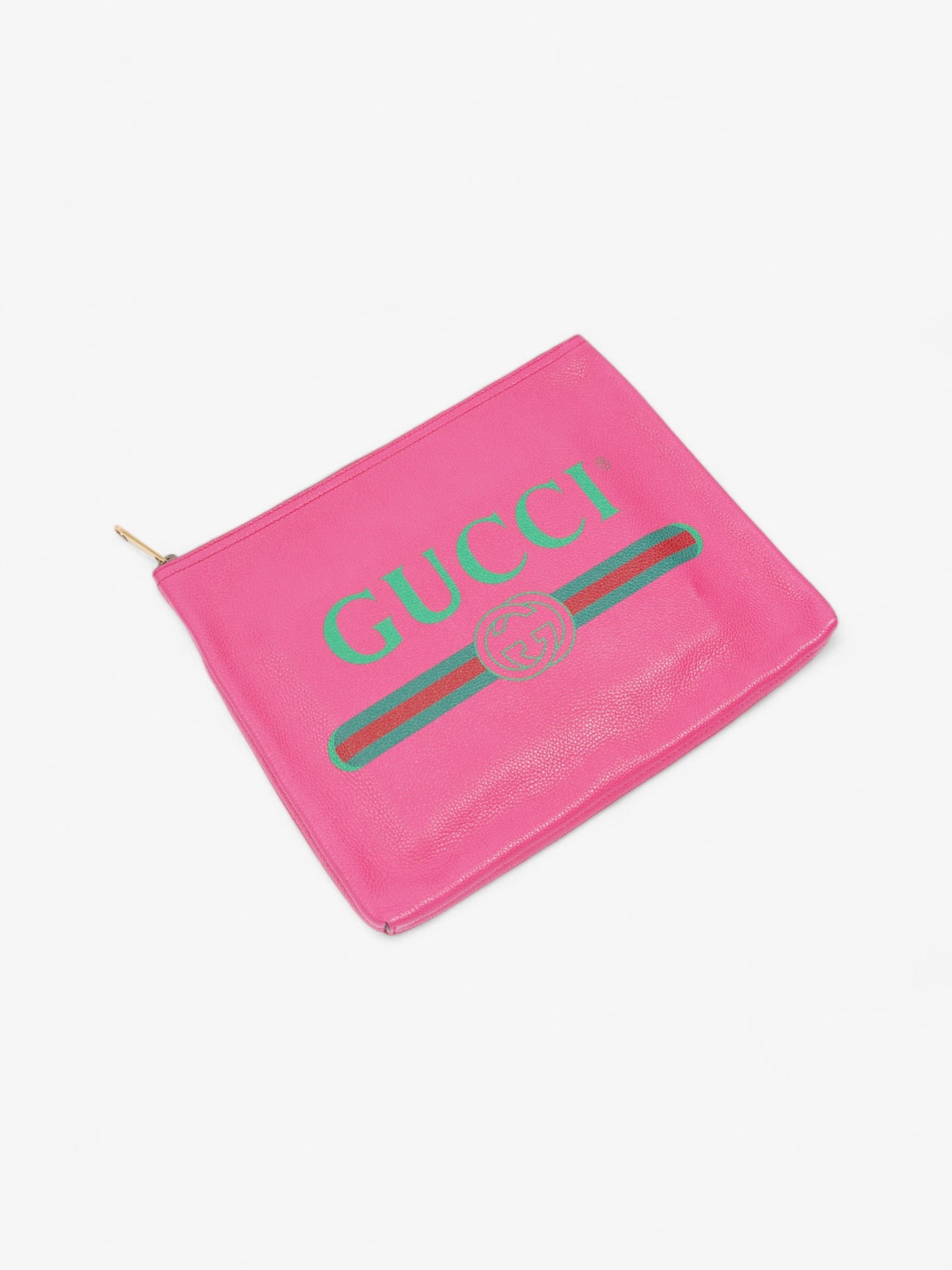 Gucci   Logo Clutch Neon Pink / Green / Red Grained Leather