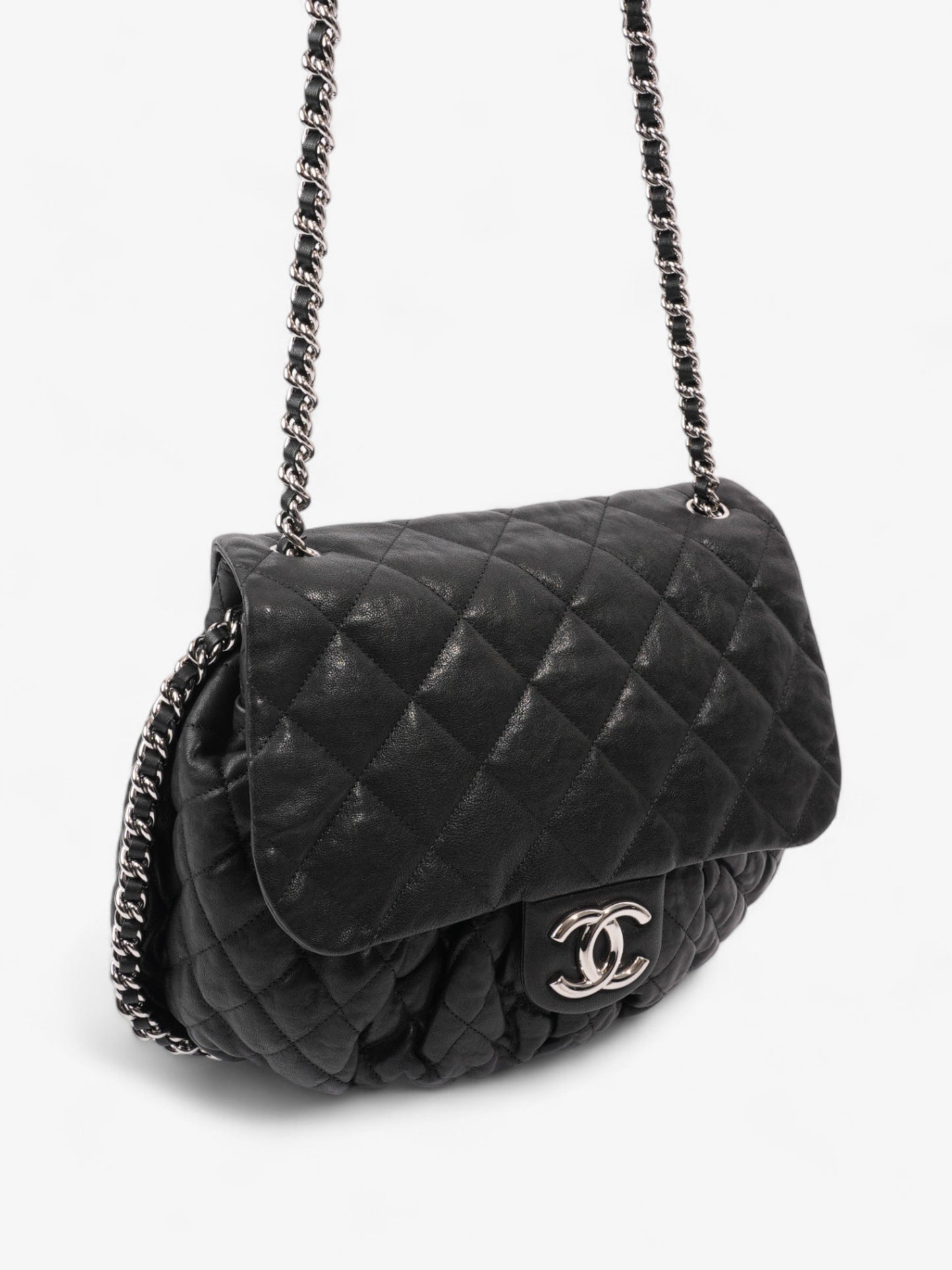 Chanel Chain Around Flap Bag Black Lambskin Leather Large