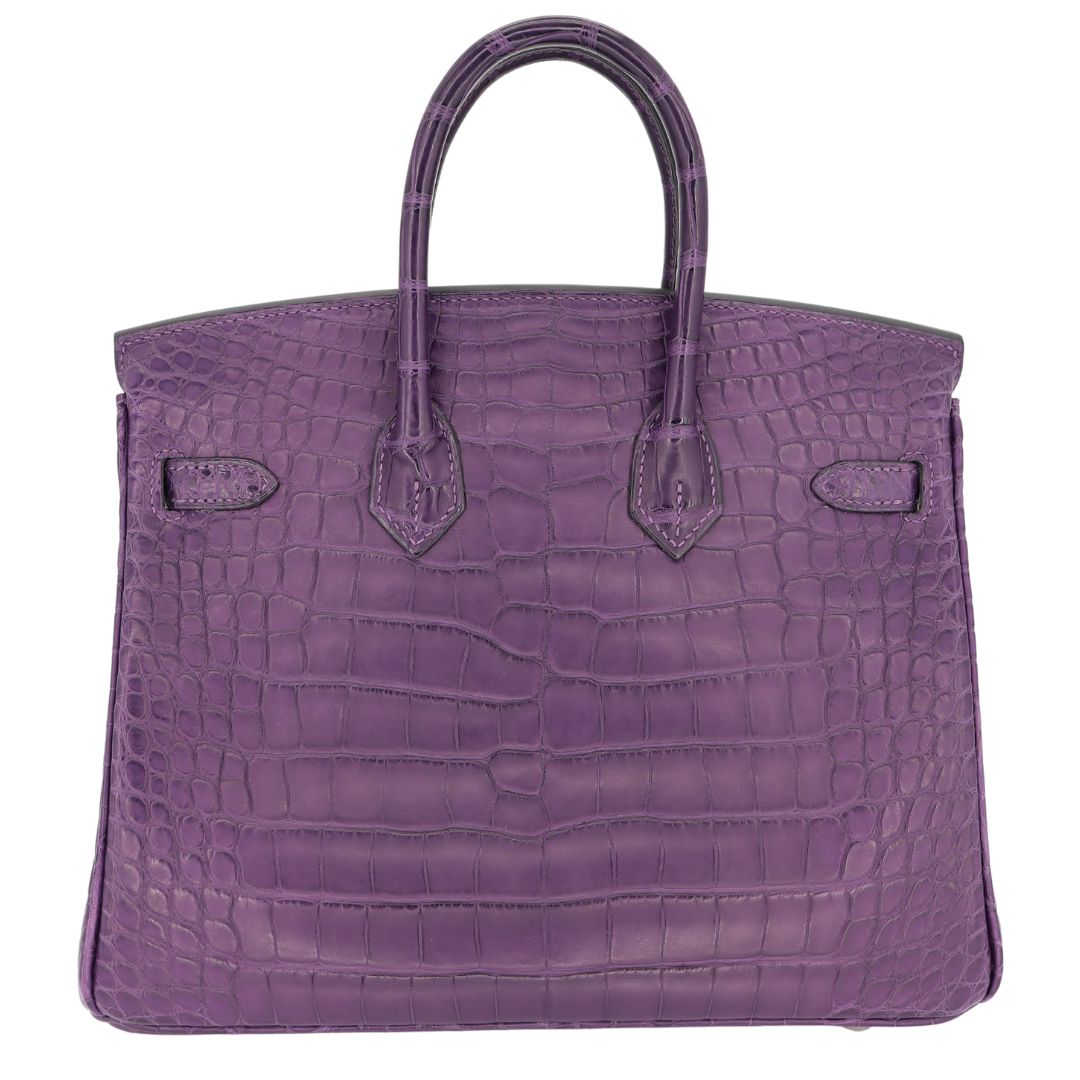 Hermes25cm Birkin Amethyst Matte Alligator Palladium Hardware
