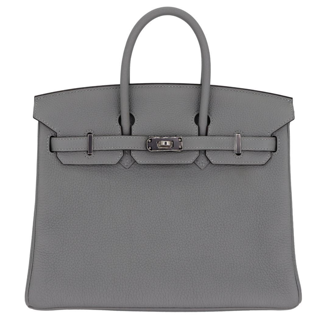 Hermes25cm Birkin Bleu Lin Togo Leather Palladium Hardware