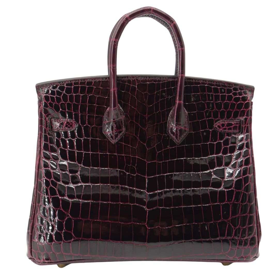 Hermes25cm Birkin Bordeaux Shiny Niloticus Crocodile Gold Hardware