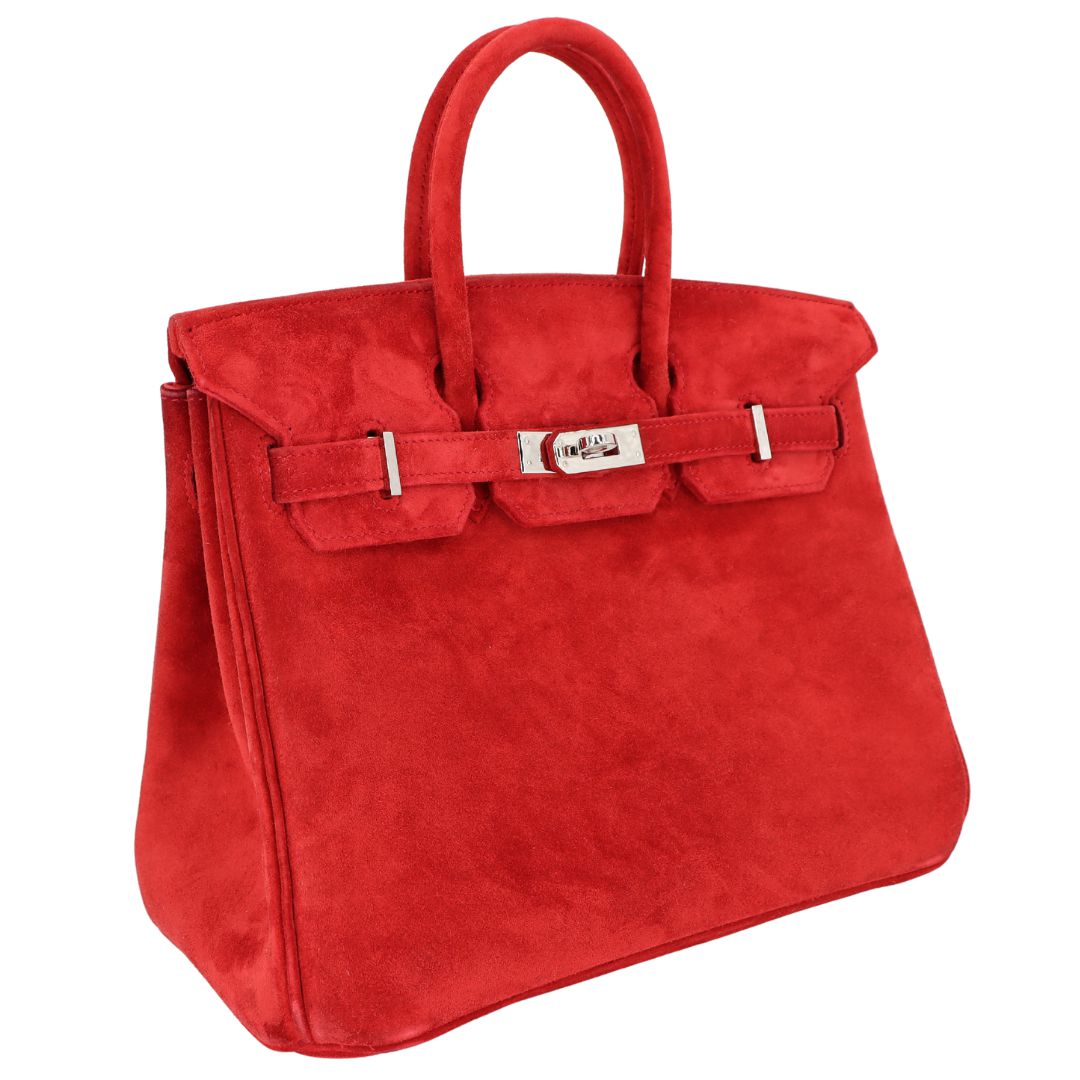 Hermes25cm Birkin Doblis Rouge Vif Suede Palladium Hardware