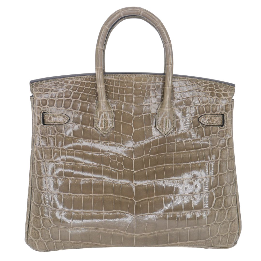 Hermes25cm Birkin Gris Tourterelle Shiny Niloticus Crocodile Gold Hardware