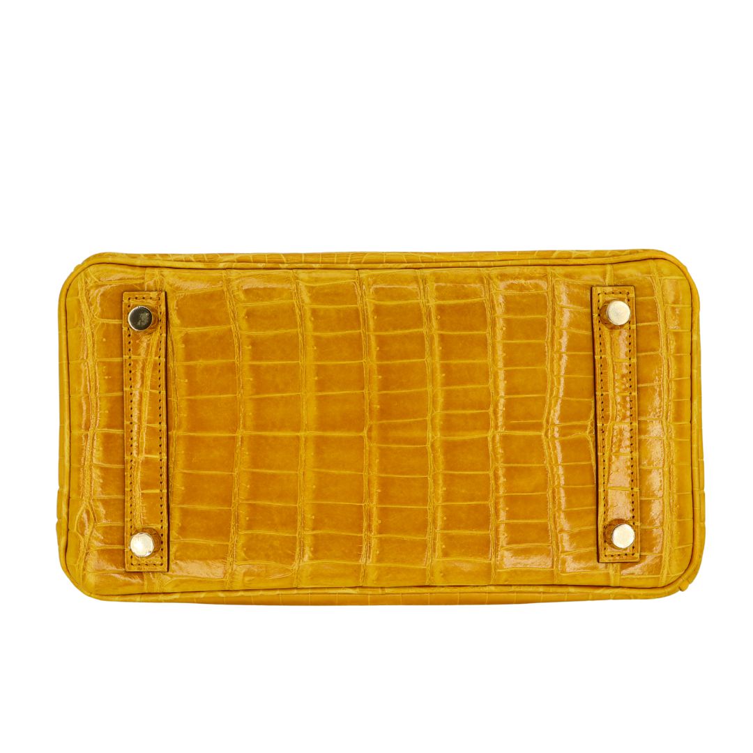Hermes25cm Birkin Jaune Ambre Shiny Niloticus Crocodile Gold Hardware