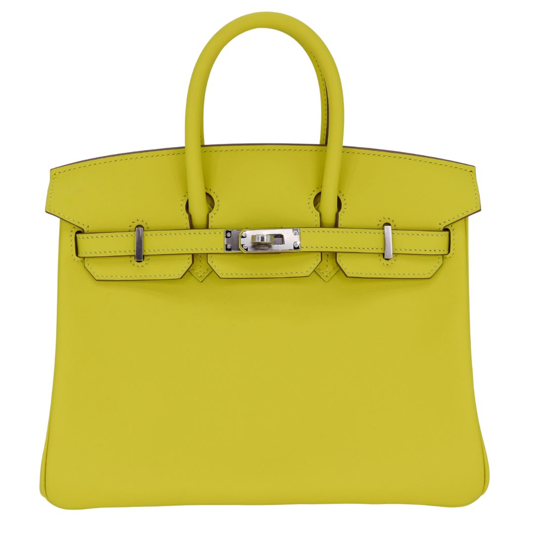 Hermes25cm Birkin Lime Swift Leather Palladium Hardware
