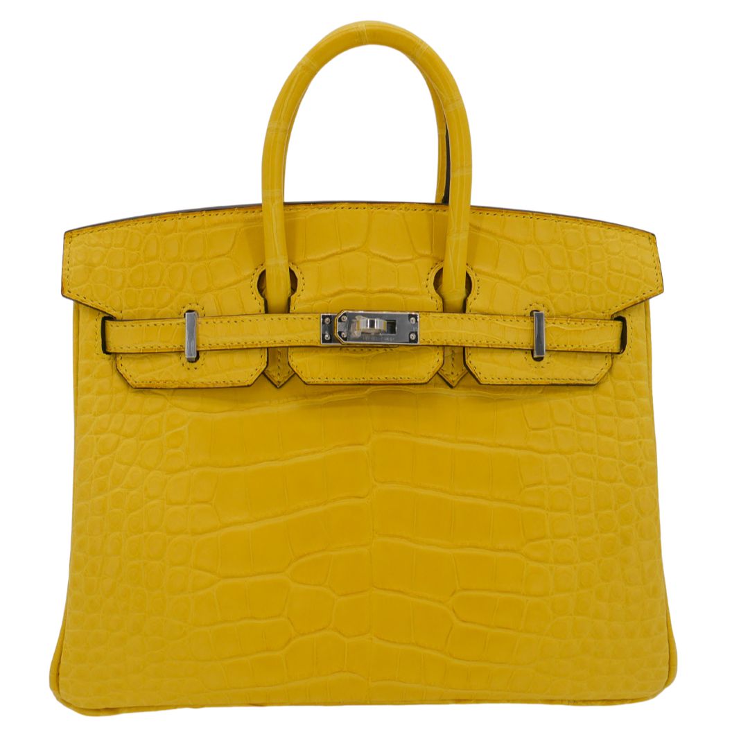 Hermes25cm Birkin Mimosa Matte Alligator Palladium Hardware