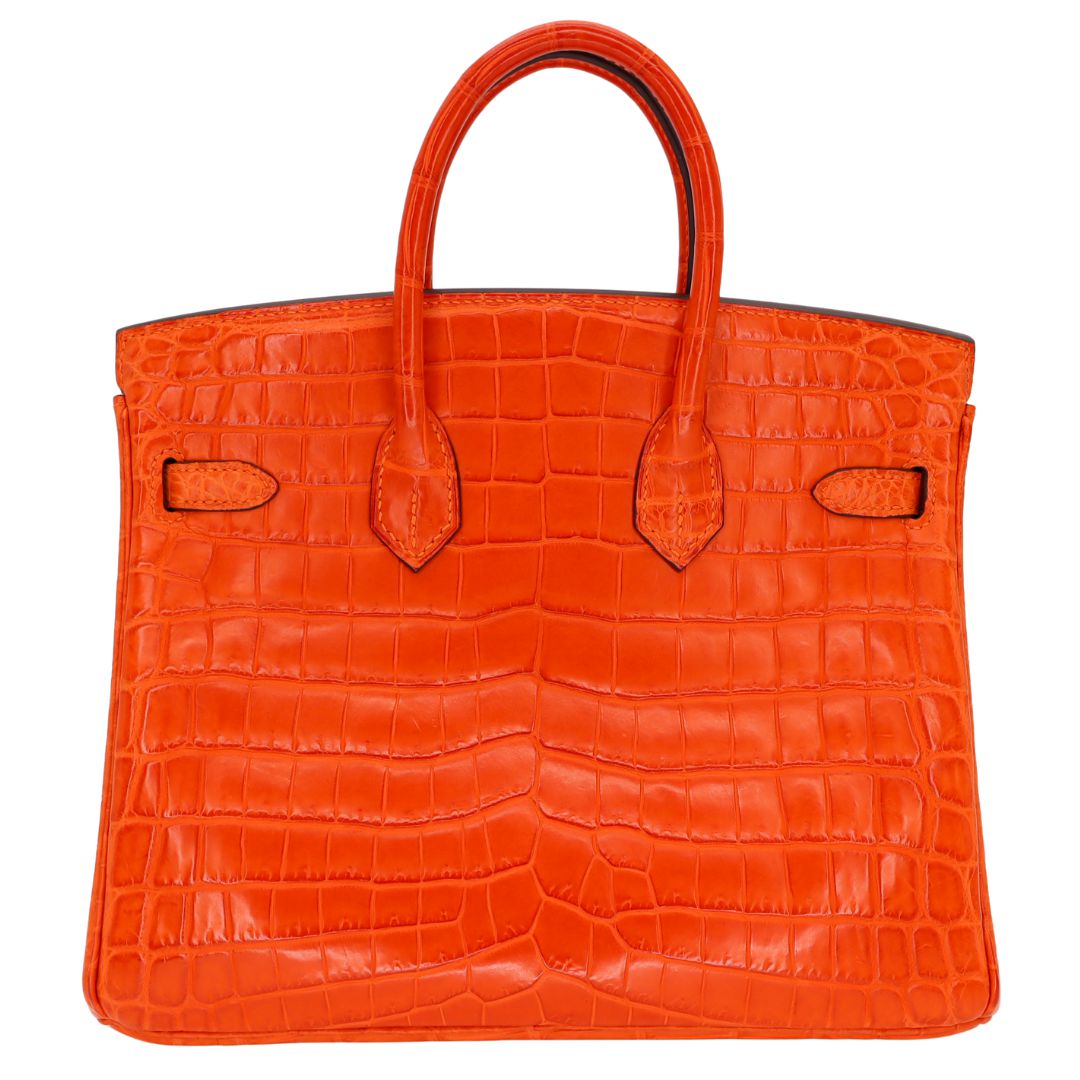 Hermes25cm Birkin Orange Matte Niloticus Crocodile Gold Hardware