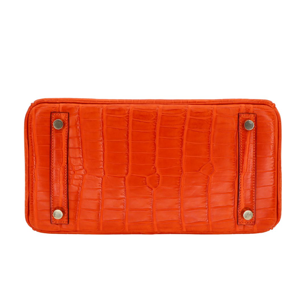 Hermes25cm Birkin Orange Matte Niloticus Crocodile Gold Hardware